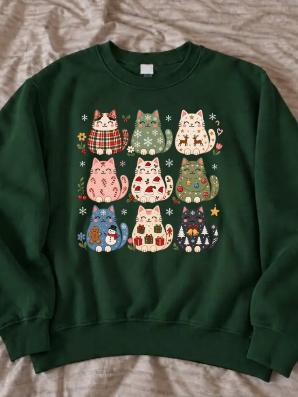 Merry Christmas Cat Lover Vintage Aesthetic Green Holiday Sweater